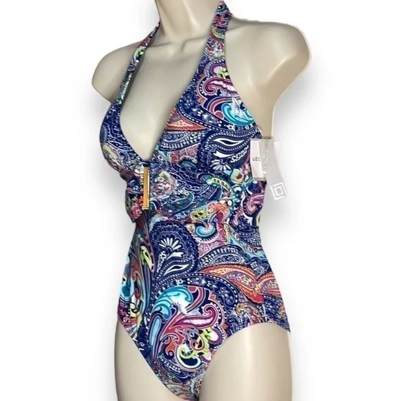 Liz Claiborne Paisley One Piece Swimsuit Women’s Size 6 Gold Embellishments - Picture 4 of 9